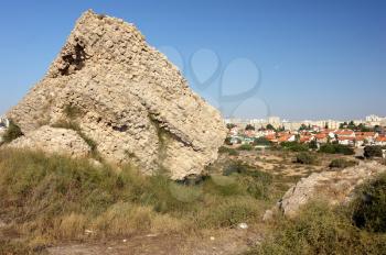 Remnants of the Crusader structures in the park of Ashkelon in Israel