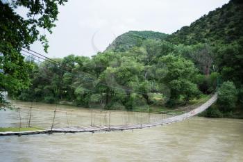 Suspension bridge over the river Kura in Georgia
