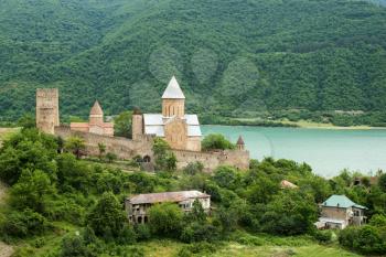 Medieval fortress Ananuri and Zhinvali Reservoir in the Caucasus Mountains
