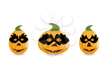 Royalty Free Clipart Image of Pumpkins With Masks