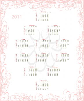 Royalty Free Clipart Image of a Floral Calendar for 2011