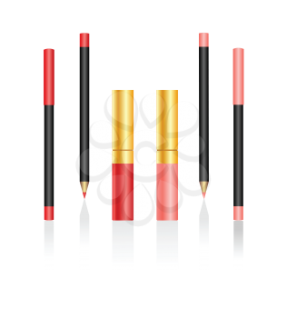 Royalty Free Clipart Image of Lipstick and Lip Liners