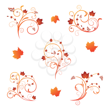 Royalty Free Clipart Image of a Set of Autumn Floral Designs