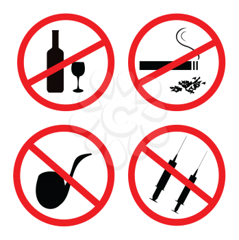 Royalty Free Clipart Image of No smoking, No alcohol and No Drugs Signposts