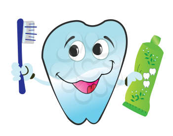 Royalty Free Clipart Image of a Tooth Holding a Toothbrush