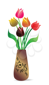 Royalty Free Clipart Image of a Vase Full of Tulips