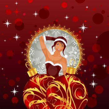 Illustration christmas card with sexy lady and balls - vector