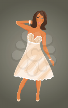 Illustration pretty girl in white dress - vector