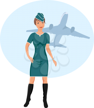 Illustration beautiful stewardess at the airport - vector