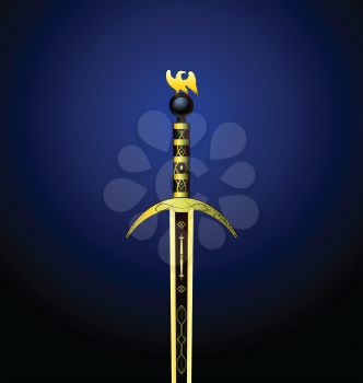 Illustration of a magic gold sword with an eagle on a hilt - vector
