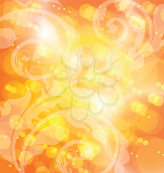 Illustration autumn floral template with effect bokeh - vector