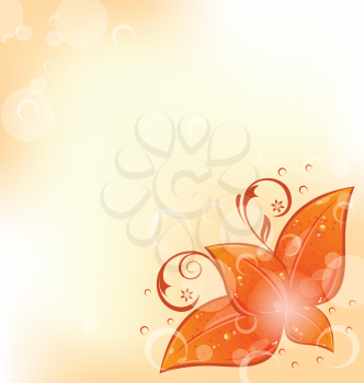 Illustration autumnal background with set orange leaves - vector