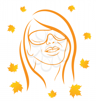 Illustration abstract face autumn girl portrait - vector