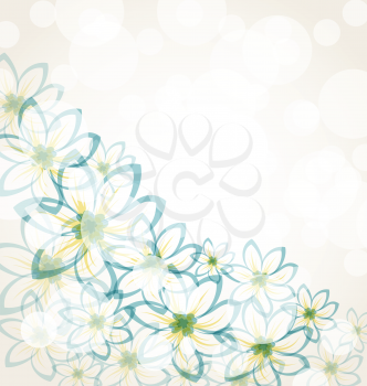 Illustration spring flower background with transparency elements for design card. Vintage style - vector