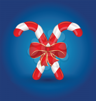 Illustration Christmas candy canes with red bow isolated - vector