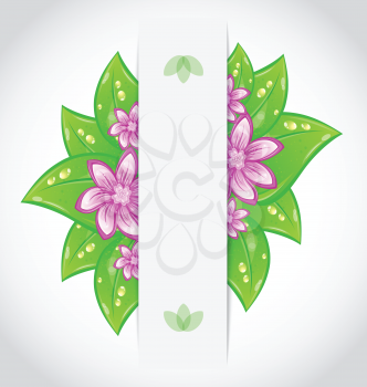 Illustration bio concept design eco friendly banner with green leaves and flowers - vector