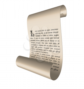 Illustration of an ancient scroll with text isolated on white background - vector