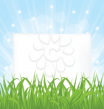 Illustration natural card with green grass and paper sheet - vector