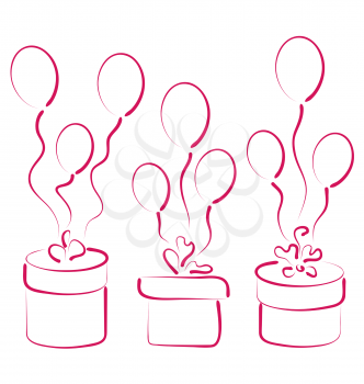 Illustration set gift boxes with balloons for your anniversary -  