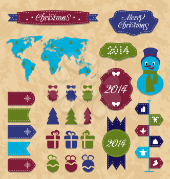 Illustration set Christmas Infographic design elements, group label and ribbon - vector