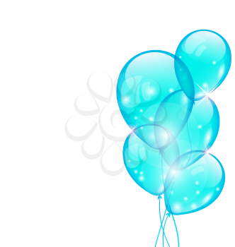 Illustration flying blue balloons isolated on white background - vector