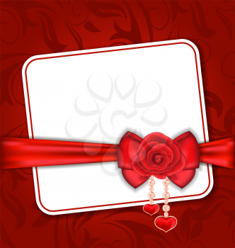 Illustration beautiful card for Valentine Day with red rose and bow - vector