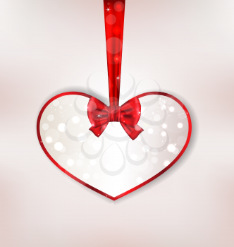 Illustration card heart shaped with silk bow for Valentine Day - vector