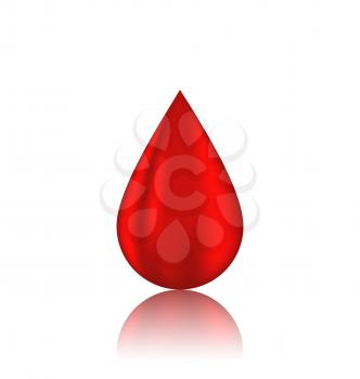 Illustration red blood drop with reflection, isolated on white background - vector