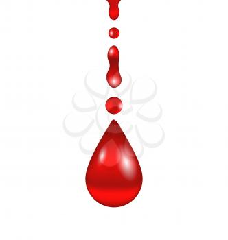 Illustration stream of blood falling down, isolated on white background - vector