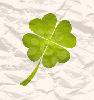 Illustration clover with four leaves on crumpled paper - vector