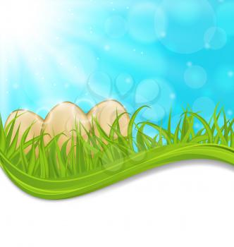Illustration april background with Easter colorful eggs  - vector