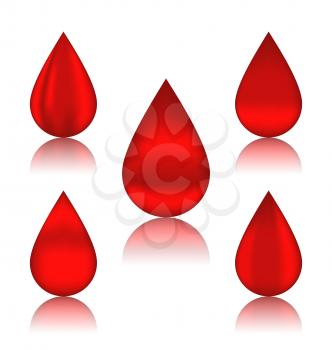 Illustration set blood drops with reflections, different variation - vector