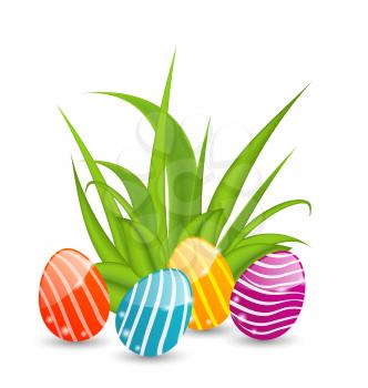 Illustration Easter background with traditional colorful eggs  - vector