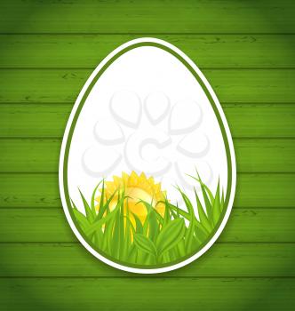 Illustration Easter paper sticker eggs on wooden background - vector