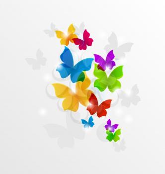 Illustration abstract rainbow butterflies, colorful background - vector