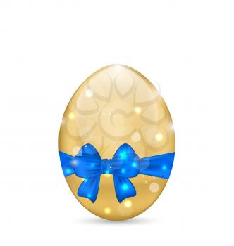 Illustration Easter paschal egg with blue bow, isolated on white background - vector