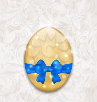 Illustration Easter glossy egg wrapping blue bow - vector