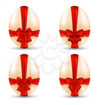 Illustration Easter set celebration egg wrapping red bow for your decoration - vector
