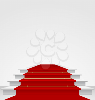 Illustration stairs covered with red carpet, isolated - vector