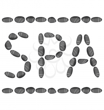 Illustration lettering spa made ​​of pebbles, isolated on white background - vector
