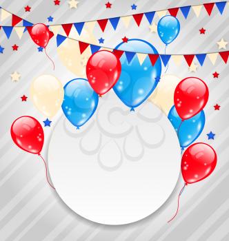 Illustration celebration card with balloons in american flag colors - vector