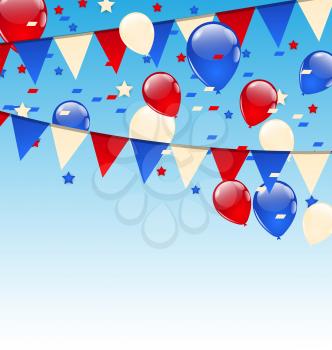 Illustration american background with balloons in the blue sky - vector