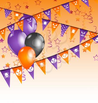 Illustration hanging flags and balloons for Halloween party - vector