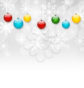 Illustration Christmas snowflakes background with set colorful balls - vector