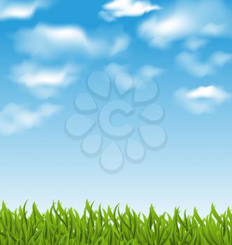 Illustration summer background with green grass and sky - vector