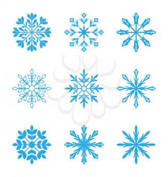 Illustration set of different snowflakes isolated on white background - vector