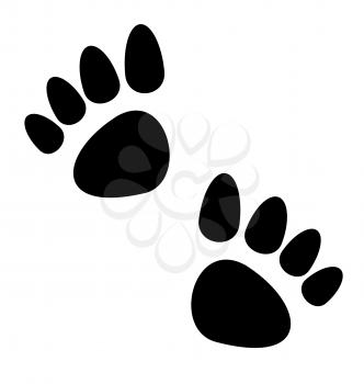 Illustration black animal paws print isolated on white background - vector