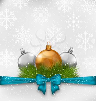 Illustration Christmas background with fir twigs and glass balls - vector