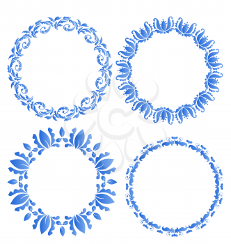 Illustration set floral ornate round frames for your design of celebration postcard - vector
