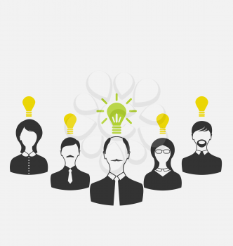 Illustration concept of leadership and new idea. Business people with light bulbs as a concept of new ideas - vector